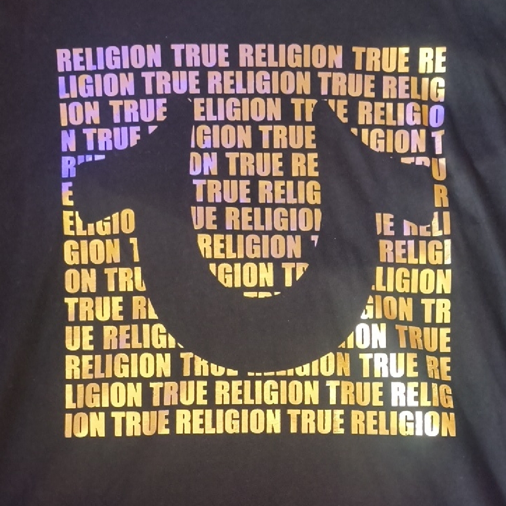 New True Religion Black Tee with Gradient Logo